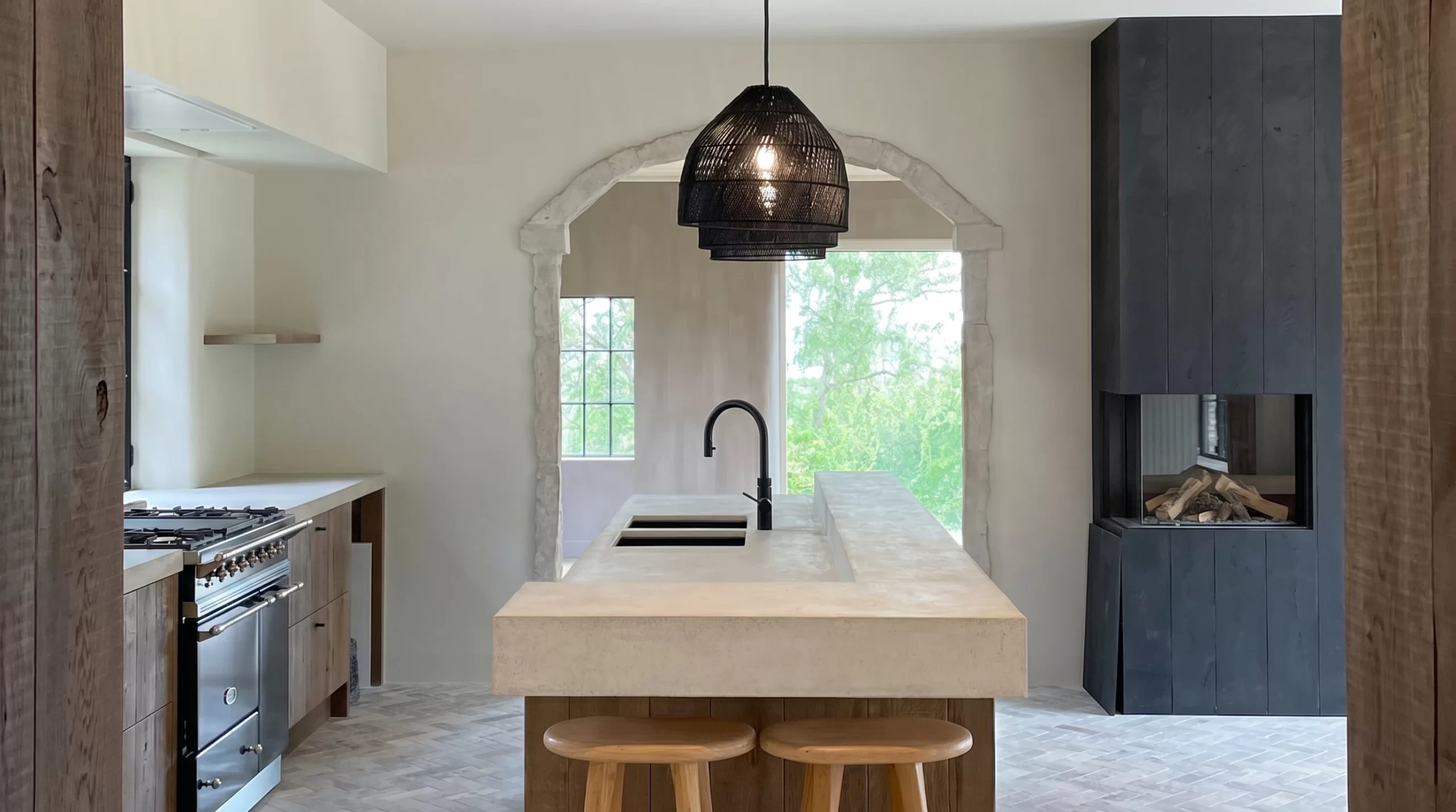 pose béton-ciré Mortex cuisine plan de travail beige